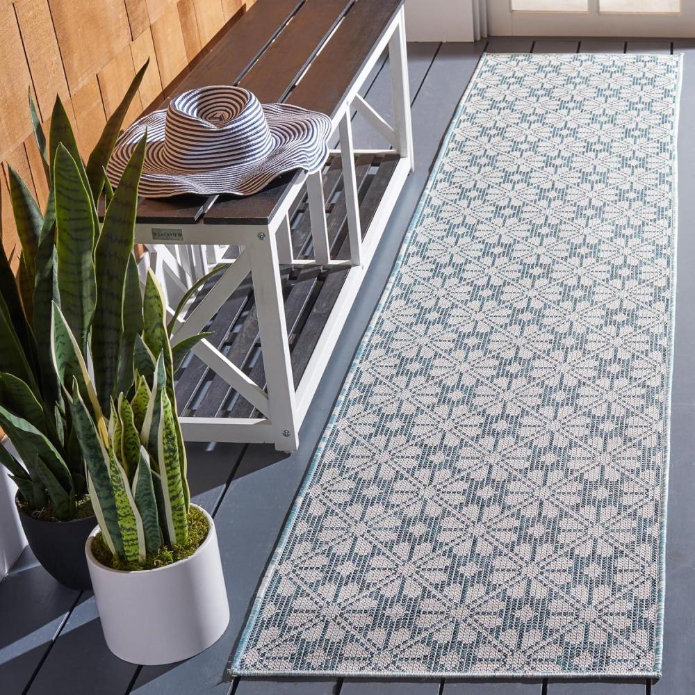imageMartha Stewart x SAFAVIEH Outdoor Area Rug Collection 8 x 10 Blue ampamp Beige Weather Resistant ampamp Washable Ideal for Patio Backyard Mudroom Deck Dining Space MSR4491MBlueBeige