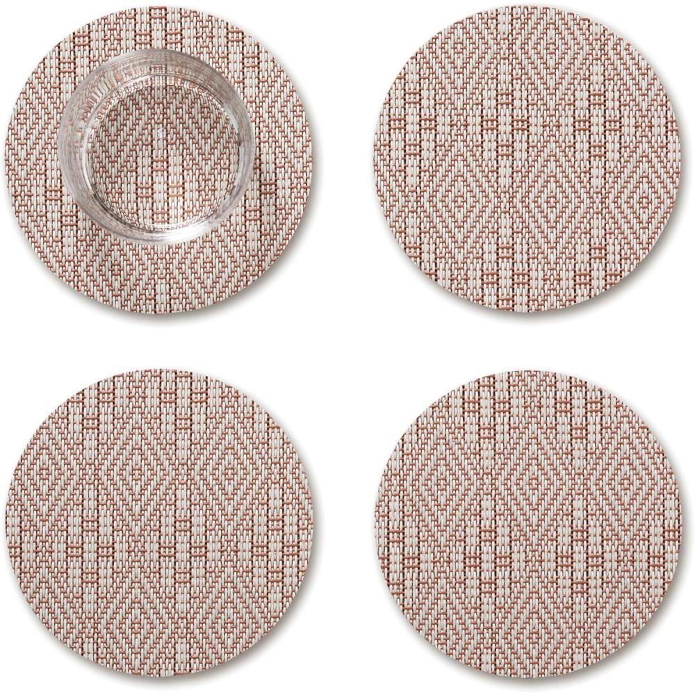 imageMartha by Martha Stewart Chilewich Boxwood Coasters in Abalone Set of 4 StainResistant Woven Textile with Recycled Felt Backing 5quot RoundBurnt Coral