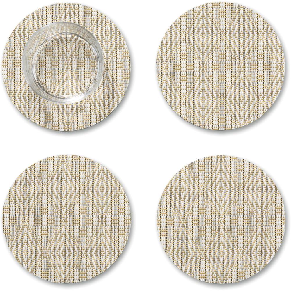 imageMartha by Martha Stewart Chilewich Boxwood Coasters in Abalone Set of 4 StainResistant Woven Textile with Recycled Felt Backing 5quot RoundWheat