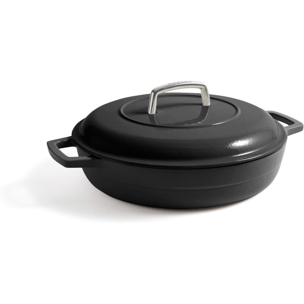 imageMartha by Martha Stewart 5 QT European Enameled Cast Iron Dutch Oven wLid  CobblestoneObsidian