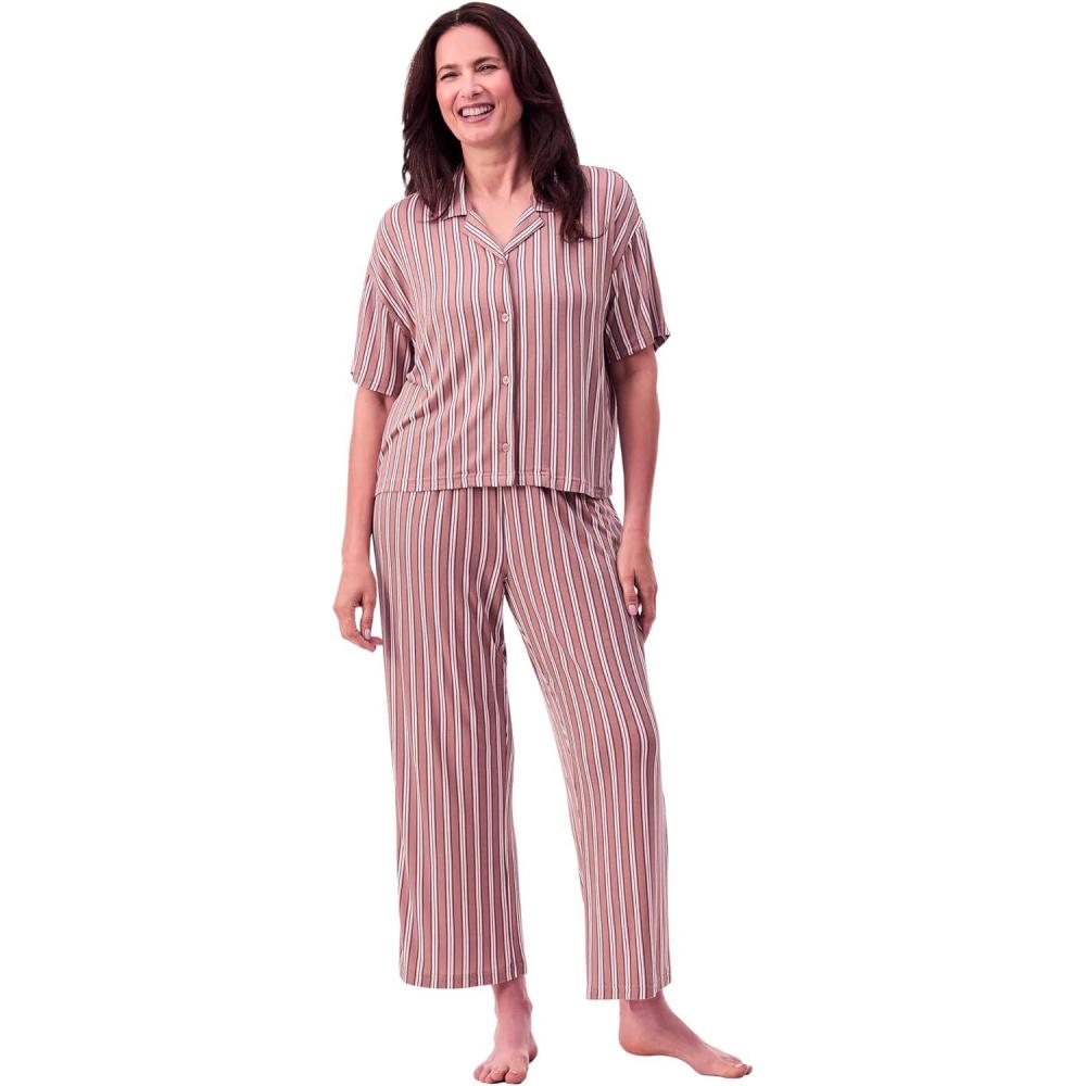 imagePeace Love ampamp Dreams Martha Stewart Womens Capri Pajama Set Lightweight Rayon Sleepwear Short SleeveStriped