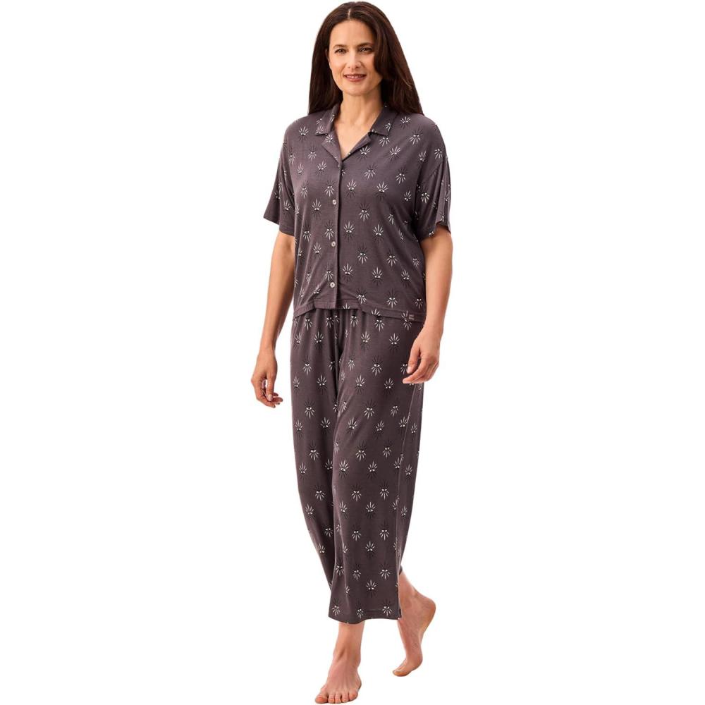 imagePeace Love ampamp Dreams Martha Stewart Womens Capri Pajama Set Lightweight Rayon Sleepwear Short SleeveTonal Grey