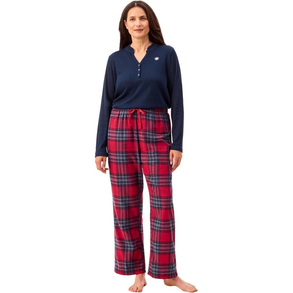imagePeace Love ampamp Dreams Martha Stewart Womens Henley Flannel Pajama Set 2Piece Long Sleeve Top and Pants