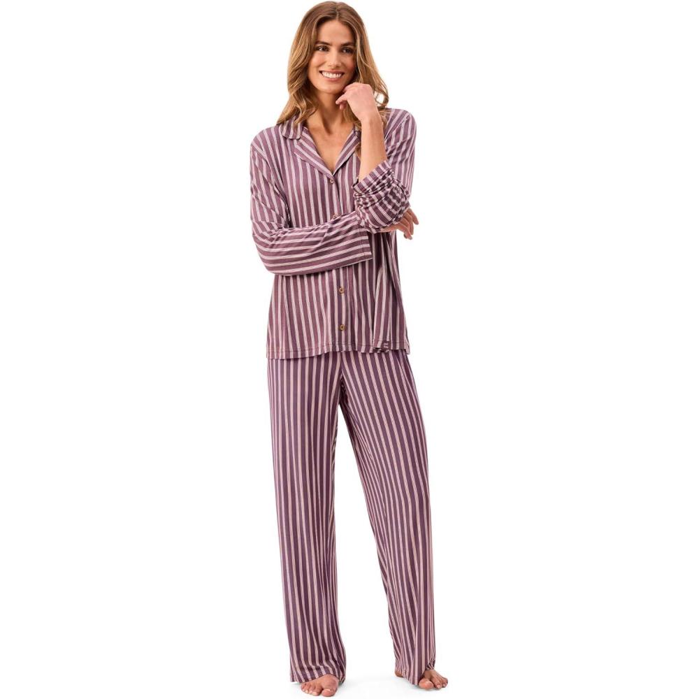 imagePeace Love ampamp Dreams Martha Stewart Womens Silky Pajama Set 2Piece Soft Rayon Long SleeveSoft Stripe