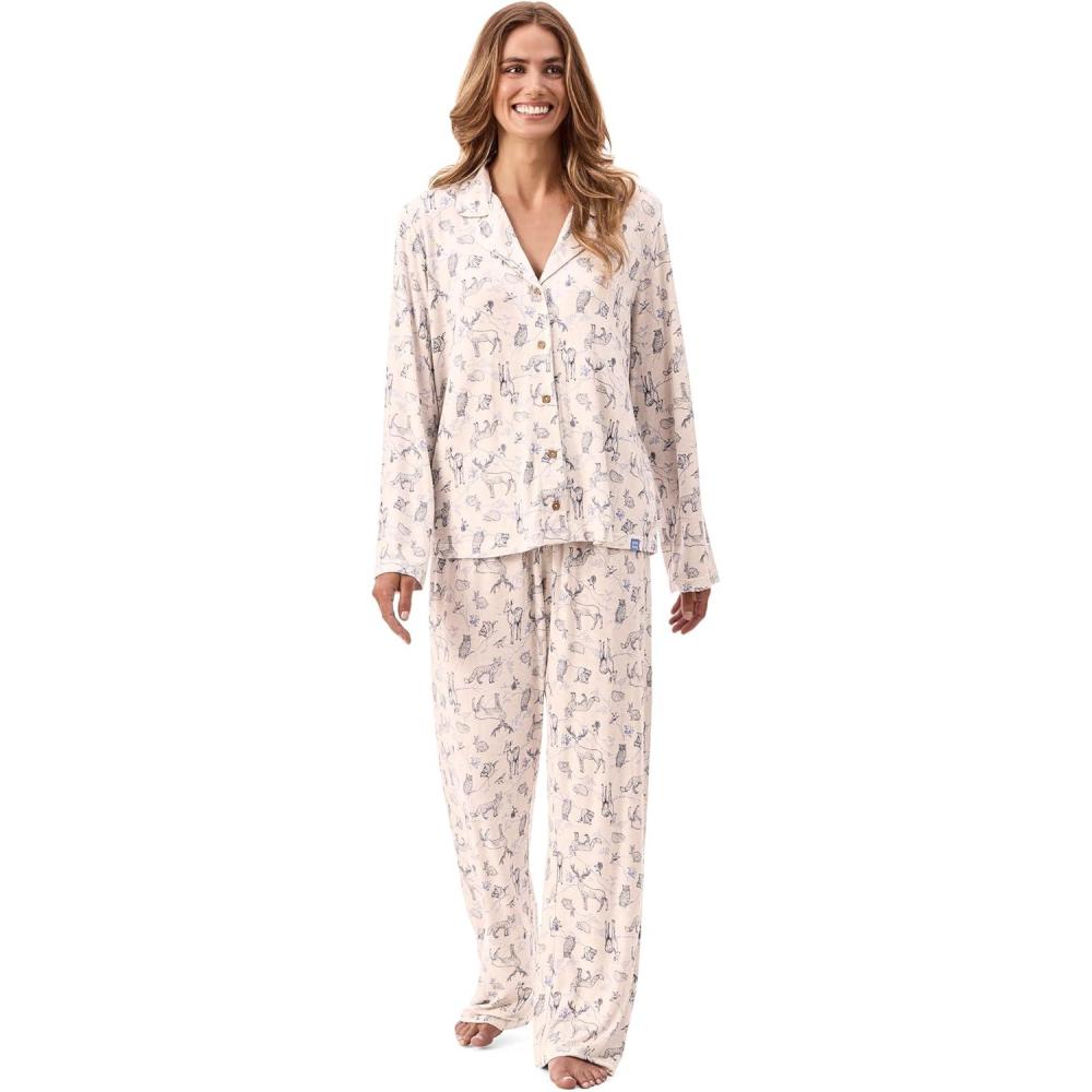 imagePeace Love ampamp Dreams Martha Stewart Womens Silky Pajama Set 2Piece Soft Rayon Long SleeveWoodsey White