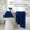 MARTHA STEWART 100% Cotton Bath Towels Set Of 6 Piece, 2 Bath Towels, 2 Hand Towels, 2 Washcloths, Quick Dry Towels, Soft & Absorbent, Bathroom Essentials, Light Gray(Navy)