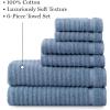 MARTHA STEWART 100% Cotton Bath Towels Set Of 6 Piece, 2 Bath Towels, 2 Hand Towels, 2 Washcloths, Quick Dry Towels, Soft & Absorbent, Bathroom Essentials, Light Gray(Textured Blue)