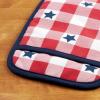 MARTHA STEWART Americana Star Gihgham Oven Mitt & Pot Holder Set, 100% Cotton, Heat Resistant, Patriotic USA America Decor, Red/White/Blue, 7″x13″ & 7″x10″
