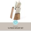 MARTHA STEWART Eastwalk 14 Piece High Carbon Stainless Steel Cutlery Kitchen Knife Block Set w/ABS Triple Riveted Forged Handle Acacia Wood Block – Linen White(Linen)