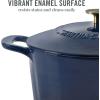 MARTHA STEWART Gatwick 7 QT Enamel Cast Iron Dutch Oven Pot with Lid, Martha Blue(Navy w/ Gold Knob)