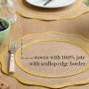 MARTHA STEWART Hessian Textured Wedge Border Placemats 6-Pack Set, 100% Natural Jute & Burlap, Woven Scallop Border Placemat, Natural/Mustard Yellow, 15”x15” Round(Natural/Mustard Yellow)