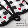 MARTHA STEWART Love Check Gingham Heart Shaped Pot Holder 2-Pack Set, 100% Cotton, Heat Resistant with Flexible Silicone Grip, Valentine’s Day Décor, Black/White/Red, 7”x8.5”