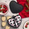 MARTHA STEWART Love Check Gingham Heart Shaped Pot Holder 2-Pack Set, 100% Cotton, Heat Resistant with Flexible Silicone Grip, Valentine’s Day Décor, Black/White/Red, 7”x8.5”