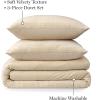 MARTHA STEWART Natalie King Size Duvet, 3 Piece Set-1 Duvet Cover, 2 Pillow Shams, Crinkle Velvet Texture, Soft & Royal, Machine Wash, 104″x92″ with Button Closure, Champagne(Champagne)
