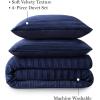 MARTHA STEWART Natalie King Size Duvet, 3 Piece Set-1 Duvet Cover, 2 Pillow Shams, Crinkle Velvet Texture, Soft & Royal, Machine Wash, 104″x92″ with Button Closure, Champagne(Navy)