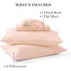 MARTHA STEWART Ultra Soft Brushed and Washed Microfiber 4 Piece Sheet Set, Easy Care, Comfy Bed Sheets with Deep Pocket, 1 Flat Sheet, 1 Fitted Sheet, 2 Std. Pillowcases, Queen Size, Navy Blue(Blush Pink)