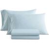 Martha Stewart – Full Size Sheets Set, Crisp & Tailored Cooling Sheets w/a Naturally Smooth Cotton Percale Lightweight Feel – Bed Sheets with Matching Pillowcases & Fitted Sheet (Stripe Blue)(Stripe Blue)