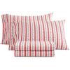 Martha Stewart – Full Size Sheets Set, Crisp & Tailored Cooling Sheets w/a Naturally Smooth Cotton Percale Lightweight Feel – Bed Sheets with Matching Pillowcases & Fitted Sheet (Stripe Blue)(Rose Ribbon Red)