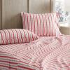 Martha Stewart – Full Size Sheets Set, Crisp & Tailored Cooling Sheets w/a Naturally Smooth Cotton Percale Lightweight Feel – Bed Sheets with Matching Pillowcases & Fitted Sheet (Stripe Blue)(Rose Ribbon Red)