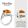 Martha Stewart 10 1/4 Carat Cushion Cut Gemstone Ring with Lab Grown Diamonds in Sterling Silver, Choose Your Gemstone(Citrine)