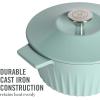 Martha Stewart 3.5-Quart Enameled Cast Iron Dutch Oven Braiser – Linen w/Gold Knob(Martha Blue)