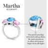 Martha Stewart 5 Carat Oval Shape Gemstone Three Stone Ring with Lab Grown Diamonds in Sterling Silver, Choose Your Gemstone(Option 4)