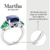 Martha Stewart 8 Carat Cushion Cut Gemstone Three Stone Ring with Lab Grown Diamonds in Sterling Silver, Choose Your Gemstone(Option 10)