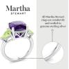 Martha Stewart 8 Carat Cushion Cut Gemstone Three Stone Ring with Lab Grown Diamonds in Sterling Silver, Choose Your Gemstone(Option 2)