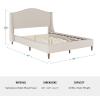 Martha Stewart Amelia Platform Bed with Curved Headboard and Cushioned Side Rails, Faux Linen Upholstery, Wood Slat Foundation, No Box Spring Needed, Queen, Beige(Beige Fabric/Walnut Legs)