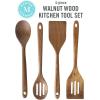 Martha Stewart Bainford 4-Piece Wooden Kitchen Utensil Set, Walnut – Cooking Spoons and Turner Tools for Nonstick Cookware, Heat Resistant, Durable Hardwood