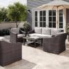 Martha Stewart Bedford 4-Piece Indoor-Outdoor Conversation Set with Sofa, 2 Accent Chairs, and Coffee Table in Brown Rattan Wicker with Tan All-Weather Cushions
