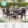 Martha Stewart Bedford 7-Piece Indoor-Outdoor Dining Set with 6 Stackable Chairs and 62″ Patio Table with Faux Wood Top and Rattan Wicker Finish in Brown(Brown)