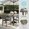Martha Stewart Bedford 7-Piece Indoor-Outdoor Dining Set with 6 Stackable Chairs and 62″ Patio Table with Faux Wood Top and Rattan Wicker Finish in Brown(Grey)