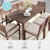 Martha Stewart Bedford 9 Piece Patio Set with 71″ Table and 8 Stackable Chairs with Brown Brushed Woodgrain Aluminum Finish, Cream All-Weather Seat Cushions