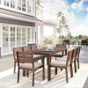 Martha Stewart Bedford 9 Piece Patio Set with 71″ Table and 8 Stackable Chairs with Brown Brushed Woodgrain Aluminum Finish, Cream All-Weather Seat Cushions