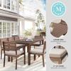 Martha Stewart Bedford 9 Piece Patio Set with 71″ Table and 8 Stackable Chairs with Brown Brushed Woodgrain Aluminum Finish, Cream All-Weather Seat Cushions