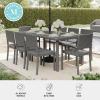 Martha Stewart Bedford 9-Piece Indoor-Outdoor Dining Set with 6 Stackable Chairs and 71″ Patio Table with Faux Wood Top and Rattan Wicker Finish in Gray(Grey)
