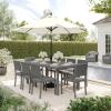 Martha Stewart Bedford 9-Piece Indoor-Outdoor Dining Set with 6 Stackable Chairs and 71″ Patio Table with Faux Wood Top and Rattan Wicker Finish in Gray(Grey)