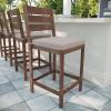 Martha Stewart Bedford Indoor-Outdoor Aluminum Patio Bar Stools with Brushed Woodgrain Finish in Brown and Cream All-Weather Cushions, Set of 2(Brown)