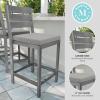 Martha Stewart Bedford Indoor-Outdoor Aluminum Patio Bar Stools with Brushed Woodgrain Finish in Brown and Cream All-Weather Cushions, Set of 2(Grey)