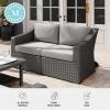 Martha Stewart Bedford Indoor-Outdoor Modular Patio Loveseat with Rattan Wicker Finish in Brown with Tan All-Weather Cushions(Gray Cushions/Gray Frame)