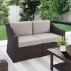 Martha Stewart Bedford Indoor-Outdoor Modular Patio Loveseat with Rattan Wicker Finish in Brown with Tan All-Weather Cushions(Tan Cushions/Brown Frame)