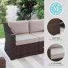 Martha Stewart Bedford Indoor-Outdoor Modular Patio Loveseat with Rattan Wicker Finish in Brown with Tan All-Weather Cushions(Tan Cushions/Brown Frame)