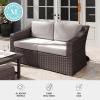 Martha Stewart Bedford Indoor-Outdoor Modular Patio Loveseat with Rattan Wicker Finish in Brown with Tan All-Weather Cushions(Tan Cushions/Brown Frame)