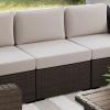 Martha Stewart Bedford Indoor-Outdoor Modular Patio Sectional Sofa Center Seat with Rattan Wicker Finish in Gray with Gray All-Weather Cushions(Tan Cushions/Brown Frame)