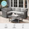 Martha Stewart Bedford Indoor-Outdoor Modular Patio Sectional Sofa for 4 with Rattan Wicker Finish in Gray with Gray All-Weather Cushions