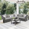 Martha Stewart Bedford Indoor-Outdoor Modular Patio Sectional Sofa for 6 with Rattan Wicker Finish in Gray with Gray All-Weather Cushions