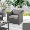 Martha Stewart Bedford Indoor-Outdoor Patio Accent Chair with Rattan Wicker Finish in Brown with Tan All-Weather Cushions(Gray Cushions/Gray Frame)