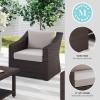 Martha Stewart Bedford Indoor-Outdoor Patio Accent Chair with Rattan Wicker Finish in Brown with Tan All-Weather Cushions(Tan Cushions/Brown Frame)