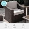 Martha Stewart Bedford Indoor-Outdoor Patio Accent Chair with Rattan Wicker Finish in Brown with Tan All-Weather Cushions(Tan Cushions/Brown Frame)